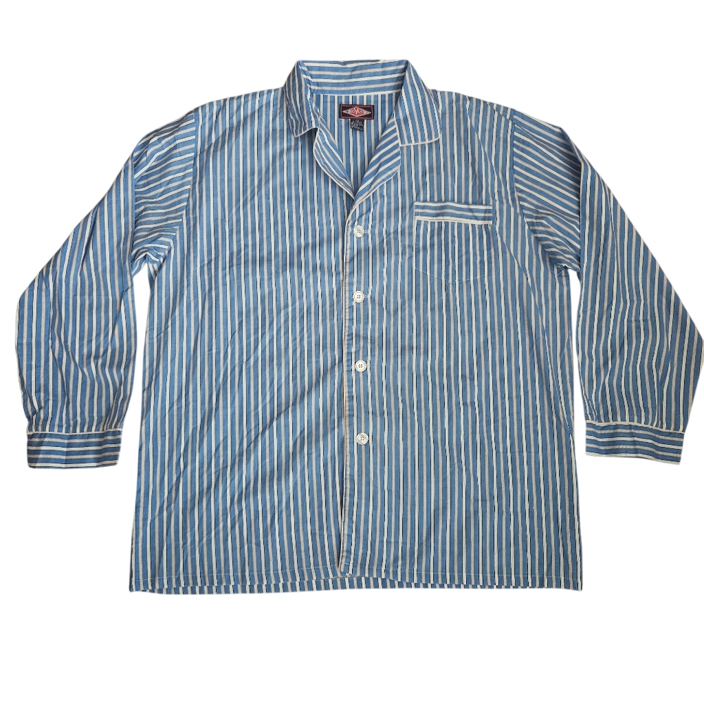 Big Yank Mens Vtg Blue‎ Beige Striped Sleep Shirt Sz XL